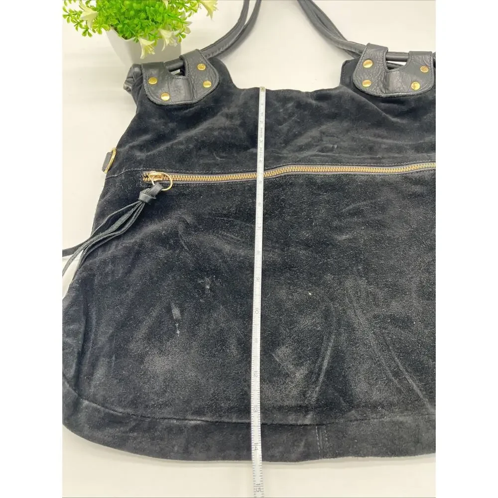 Pietro Alessandro New York Black Suede Leather Hobo Shoulder Bag Large Boho